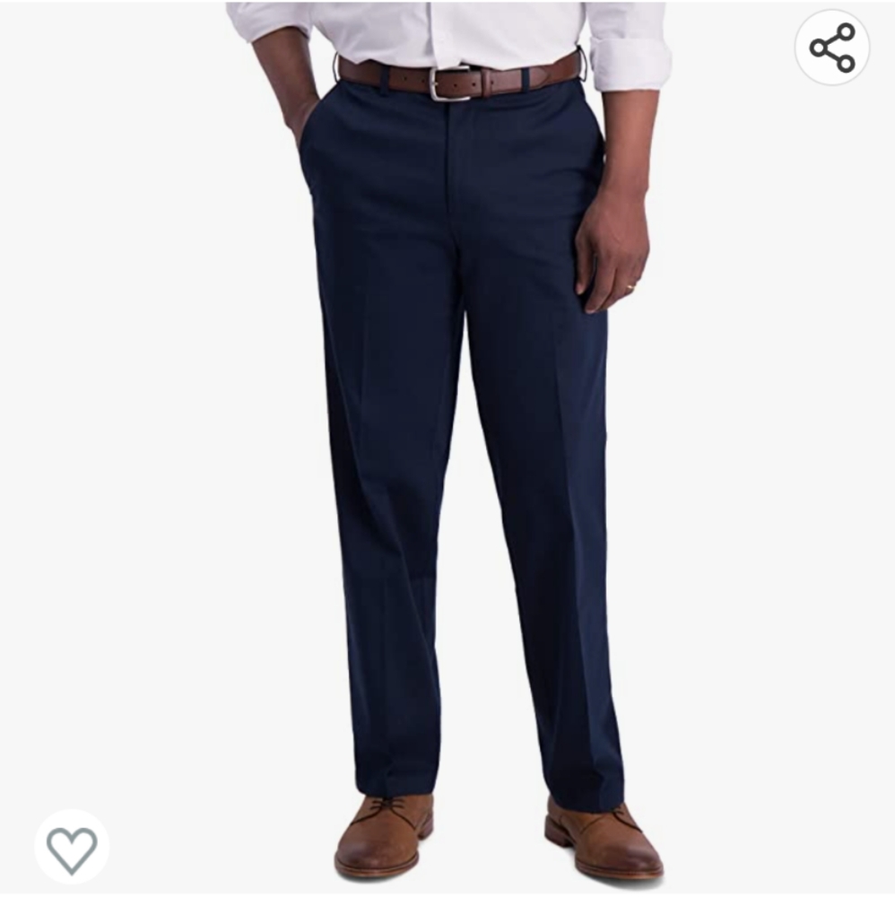 NWT Haggar Dark Navy No Iron Flat Front Khaki Pants, 42W x 30L